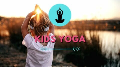 child doing yoga with Kids Yoga A Starter Bundle Just for Them text overlay