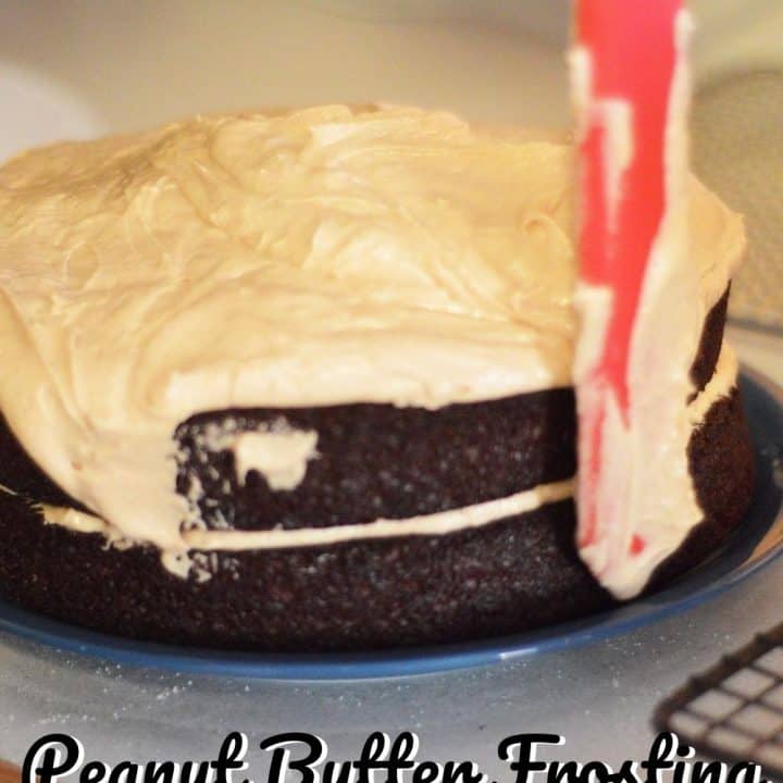 homemade chocolate cake with peanut butter frosting
