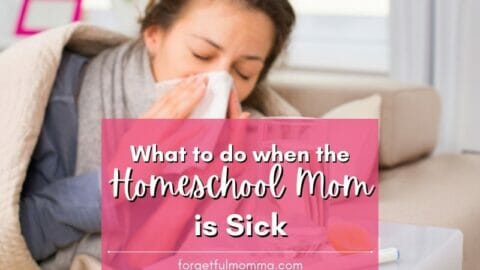 Mom blowing her nose with text overlay