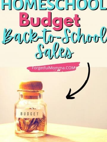 Homeschooling Budget Back to School Sales budget jar with text overlay
