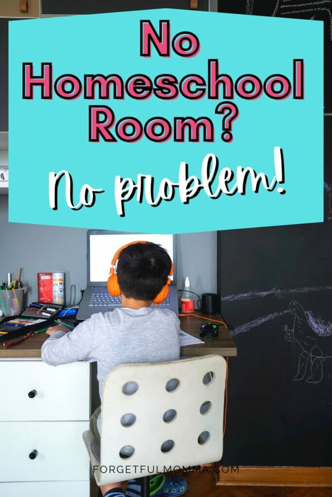 child on computer with When There's No Homeschool Room text overlay