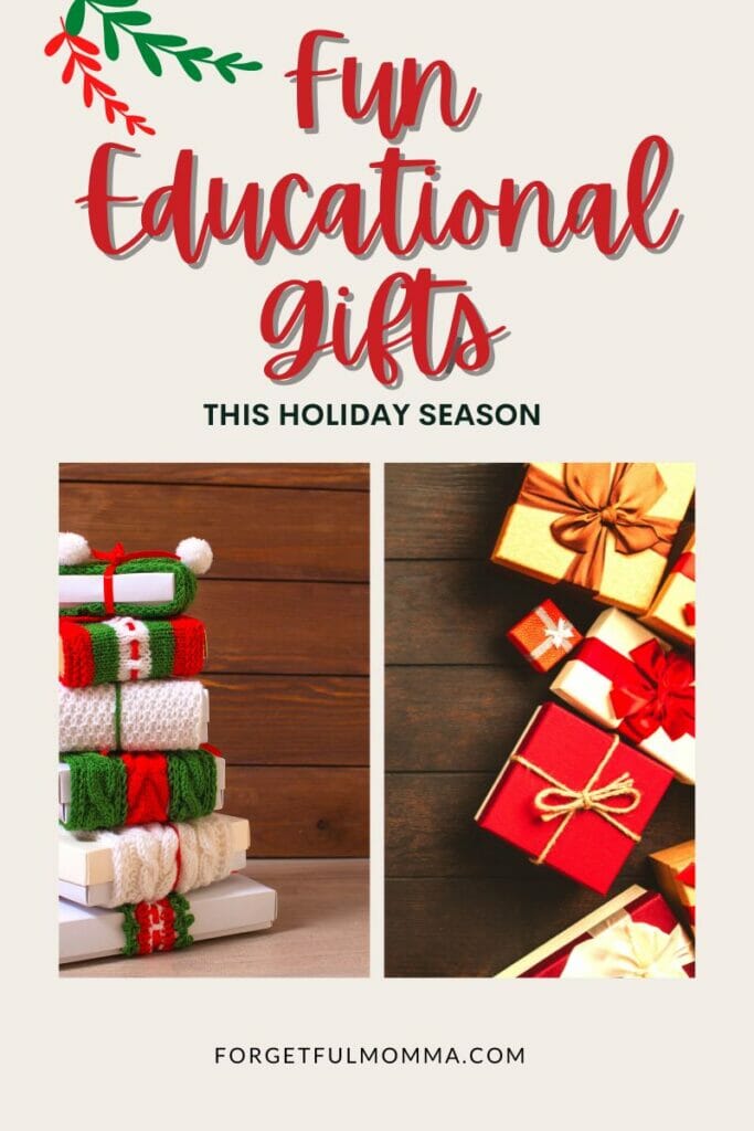 pictures of christmas presents with Fun Educational Gifts this Holiday Season text overlay