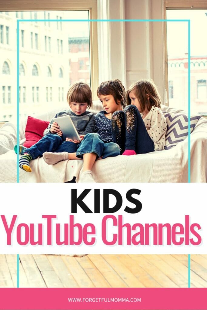 3 kids using table with Kids YouTube Channels text overlay