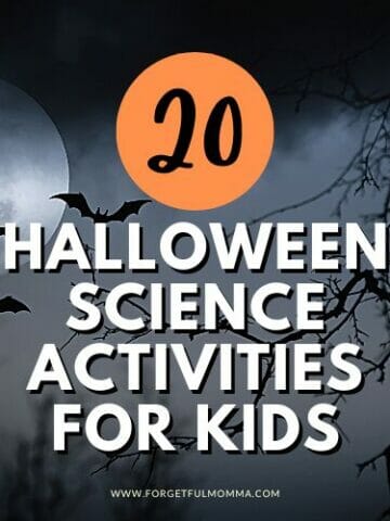 bats flying in the dark with 20+ Halloween Science Activities for Kids text overlay