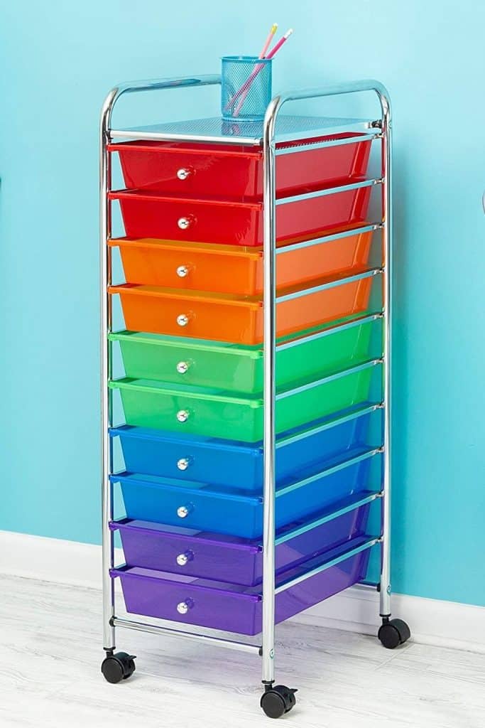 How to Organize Homeschool Work - rainbow cart