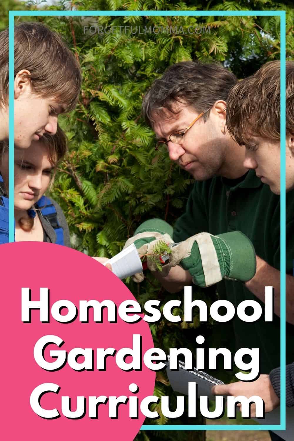 Homeschool Gardening Curriculum - 4 people looking at plants and papers