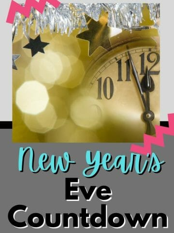 New Year's Eve Countdown - clock counting down to midnight with text overlay