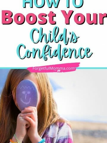 How to Boost Your Child's Confidence pinterest image of girl holding a painted rock in front of her face with text overlay