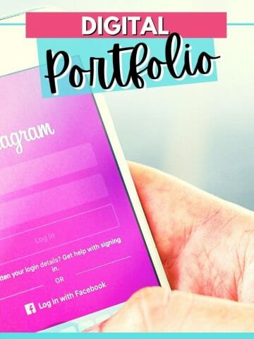 Digital Portfolio Pinterest image of person using Instagram with text overlay