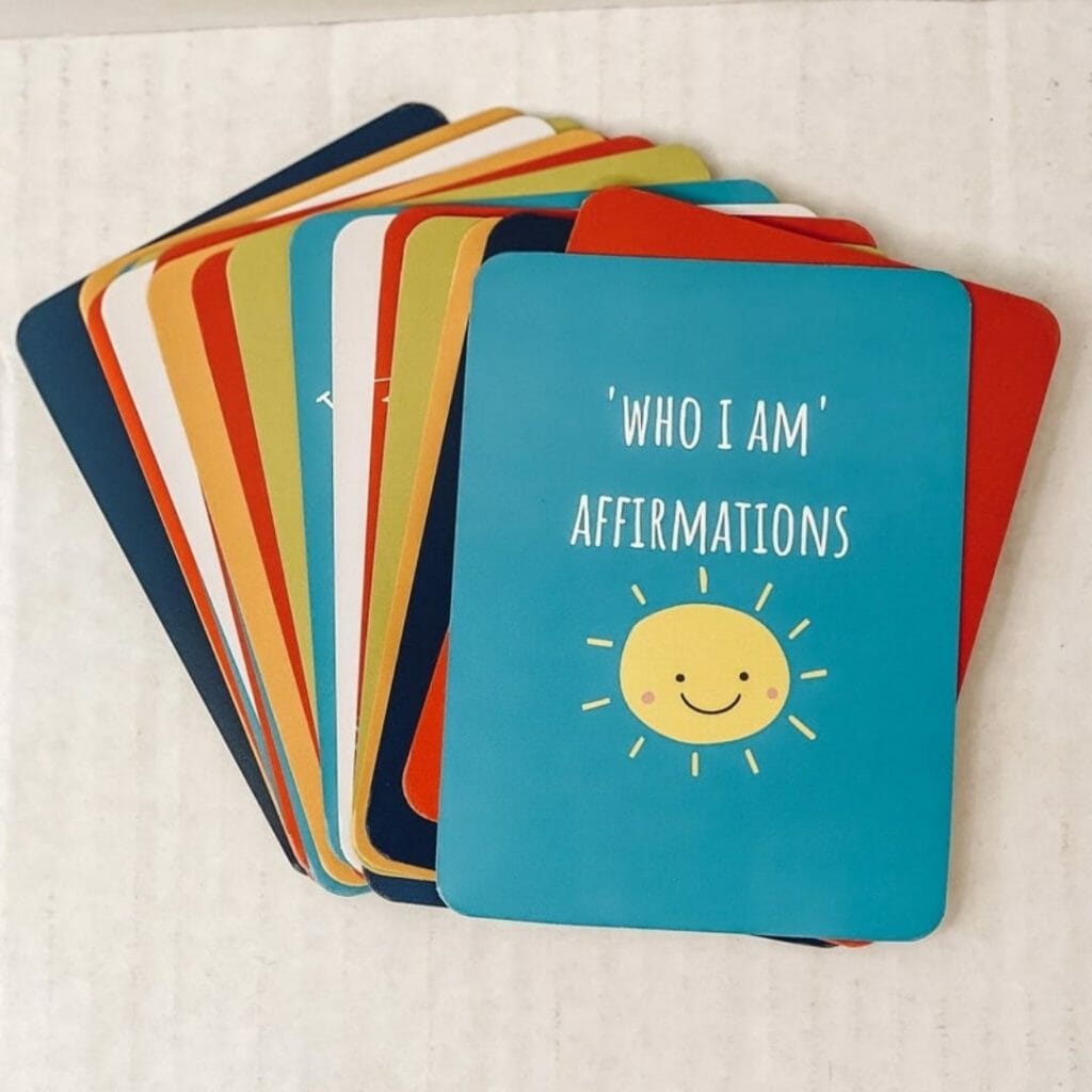 Kids Positive Affirmation Cards Set et out on table