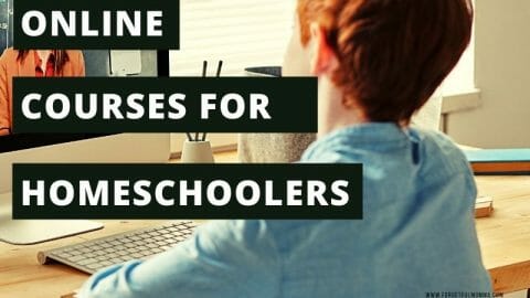 boy doing school work in front of computer - online course