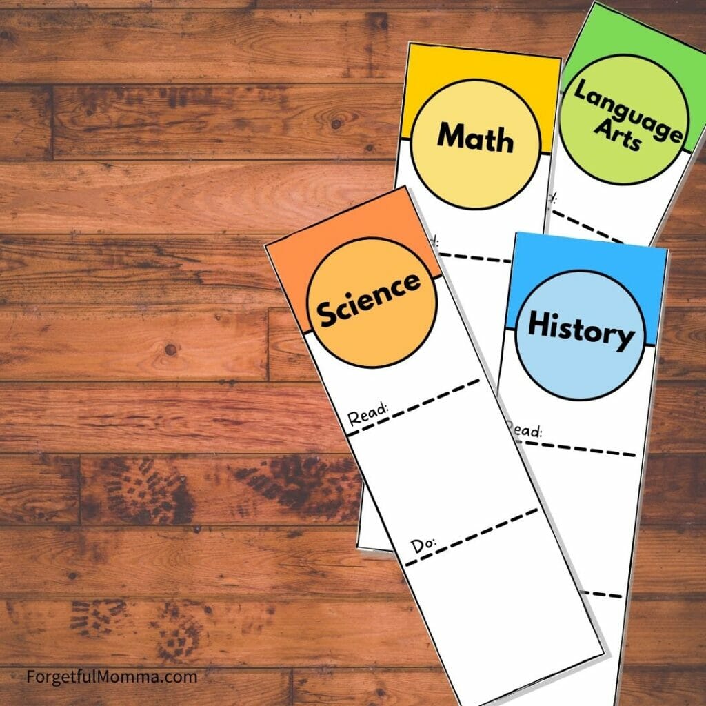 curriculum reading bookmarks laying on wooden background