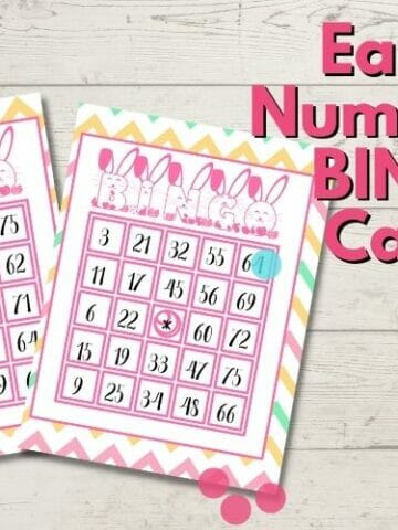 two easter bingo cards with text overlay on white background