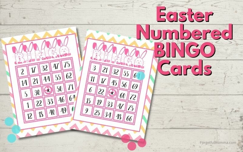 two easter bingo cards with text overlay on white background