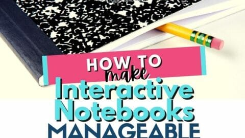 composition notebooks on table with text overlay