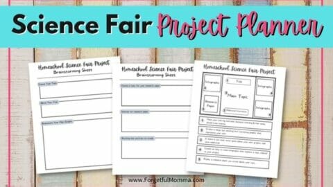 Homeschool Science Fair Project Planner sample pages with text overlay