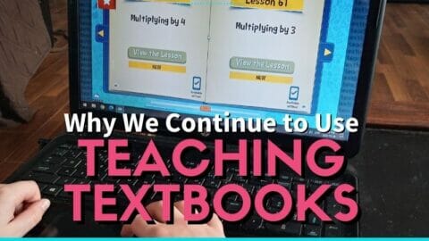 child using Teaching Textbooks with text overlay