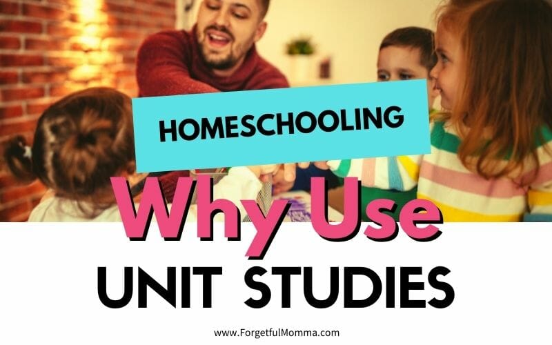 parent using unit studies multiple children with text overlay