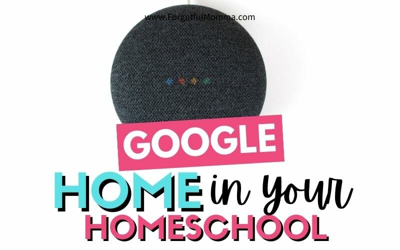 google home device on counter with text overlay