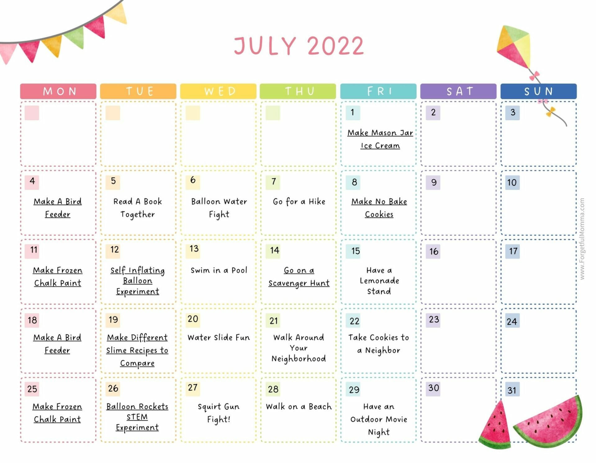 July Activity Calendar