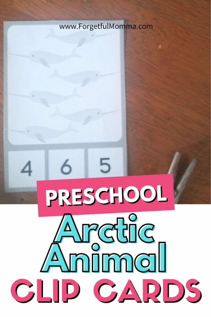 sample clip card with Arctic Animal Clip Cards for Preschoolers text overlay