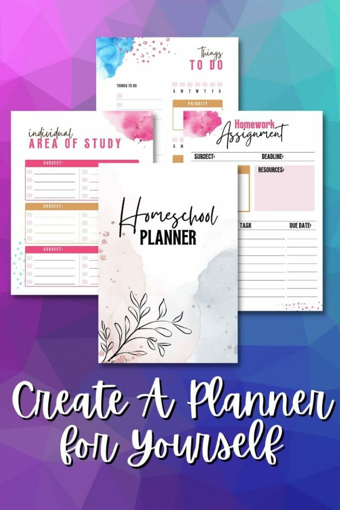 sample pages of Create A Planner for Yourself with text overlay