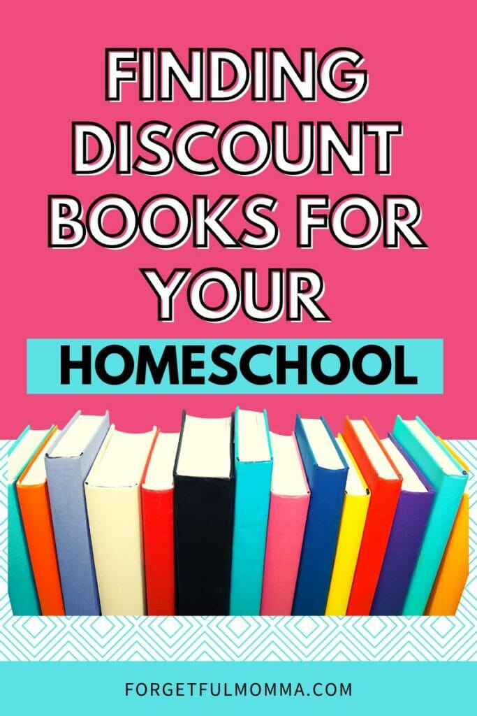 Books lined up with Finding Discount Books for Your Homeschool text overlay