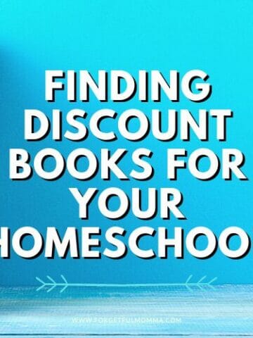 Books stacked up with Finding Discount Books for Your Homeschool text overlay