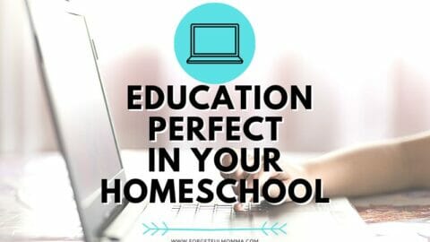 person using laptop with education perfect in your homeschool text overlay