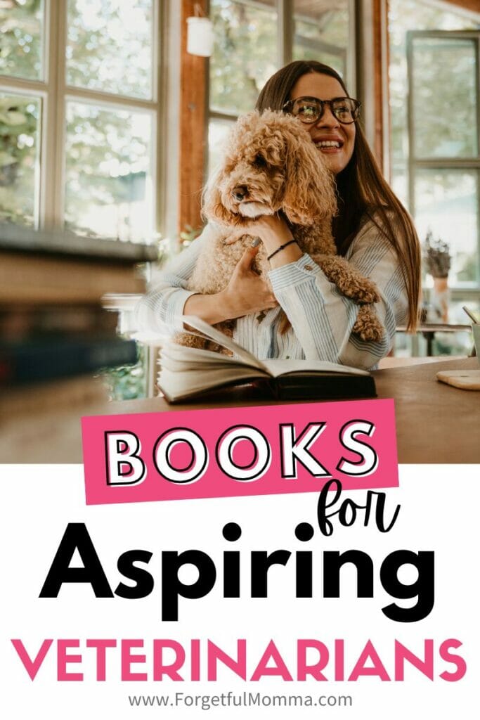 girl reading with a dog with Books for Aspiring Veterinarians text overlay