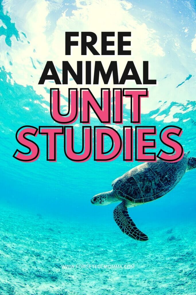 sea turtle in ocean with Free Animal Unit Studies text overlay