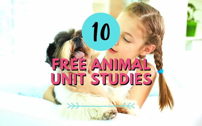 child with dog with Animal unit studies text overlay