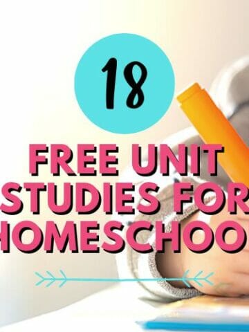 child using a marker with Free Unit Studies for Homeschool text overlay
