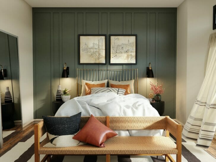 white bed linen on brown wooden bed frame