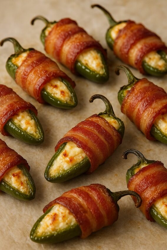 Easy to make bacon-wrapped jalapeño poppers.