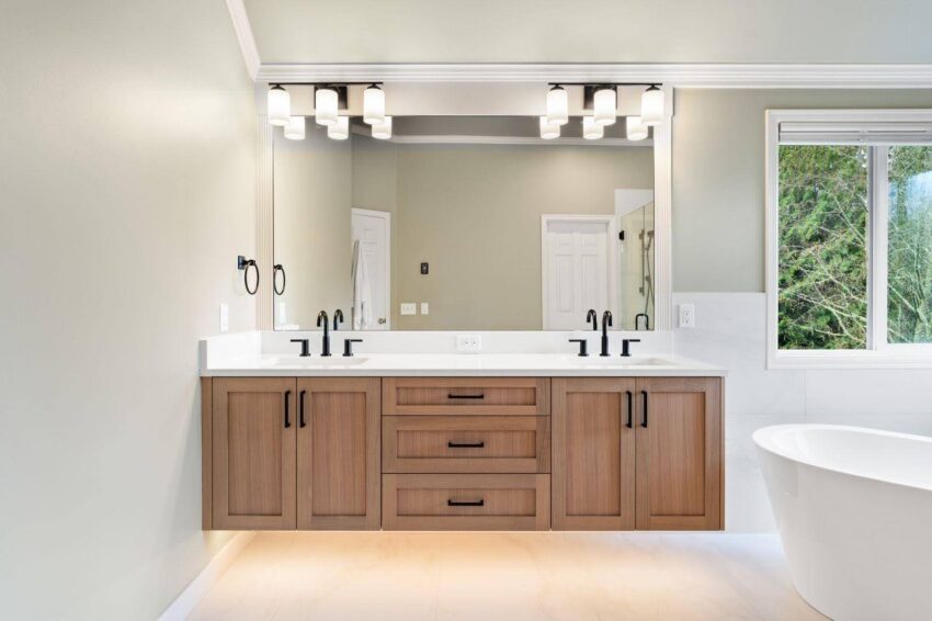 second bathroom Everett rambler with compact modern design and walk-in shower